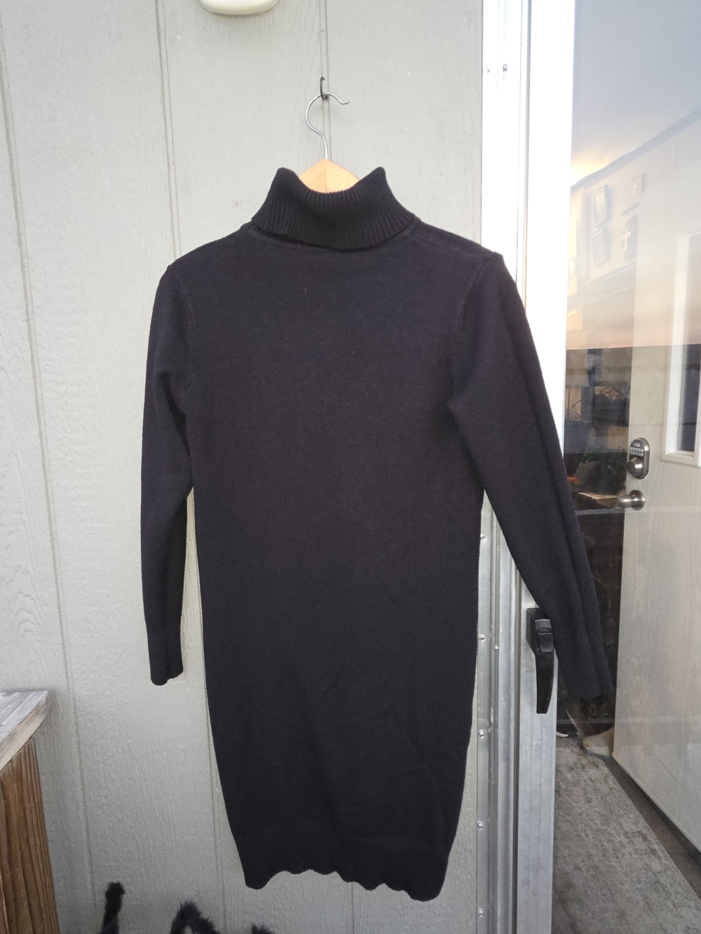 Turtleneck Knit Sweater Dress - Black